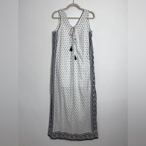 NEW Vineyard Vines White Black Fan Border Sleeveless Cotton Beach Maxi Dress S